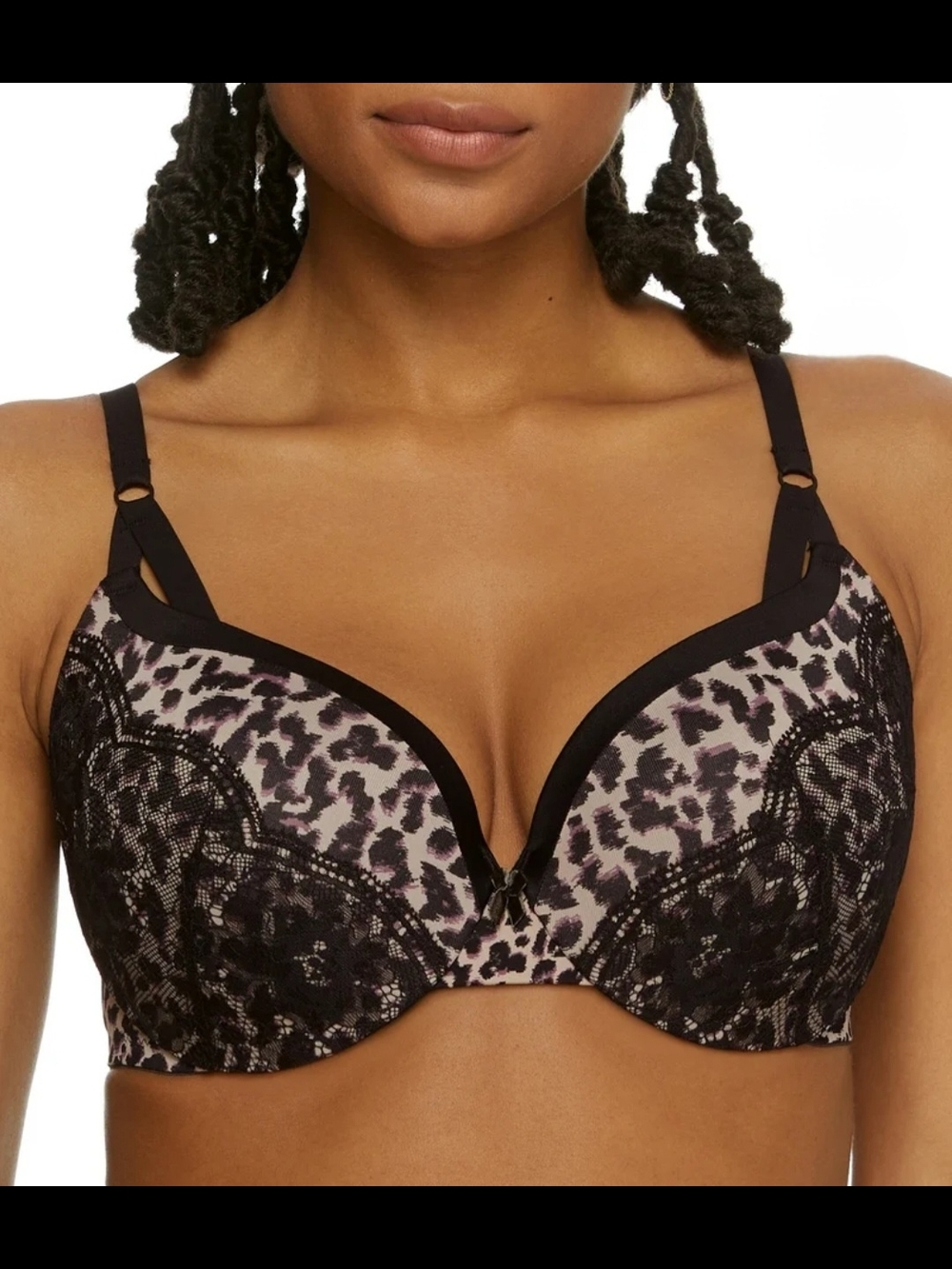 Maidenform Plunge Lace-Trim Leopard Print Bra - Black